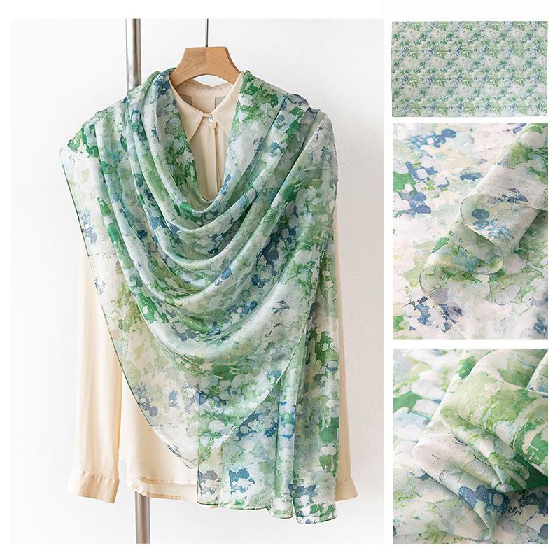 Autumn thin printed silk mulberry silk shawl silk scarf high sense women commuting simple versatile silk scarf 176*110