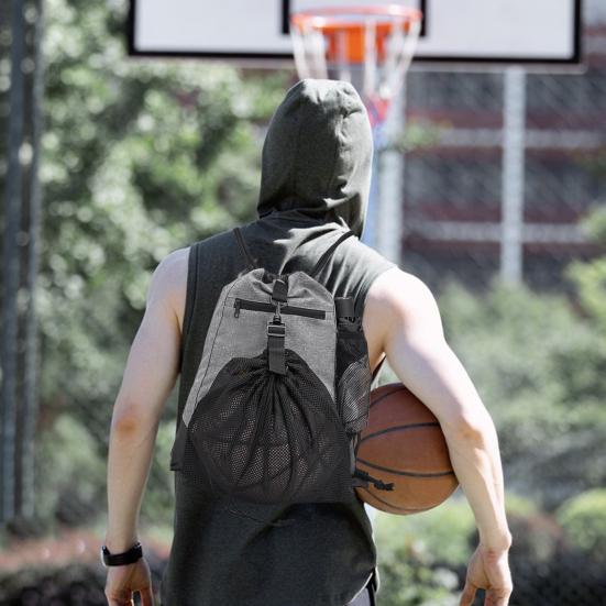 Drawstring Basketball Backpack Foldable Gym Bag with Detachable Ball Mesh Bag Sports Sackpack for Soccer Volleyball Baseball Yoga