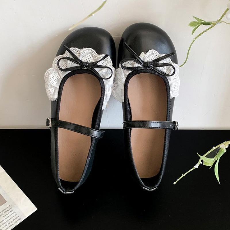 

Lace cute Mary Jane shoes flat bottom shallow mouth single shoes with skirt bow casual shoes 35 чёрный