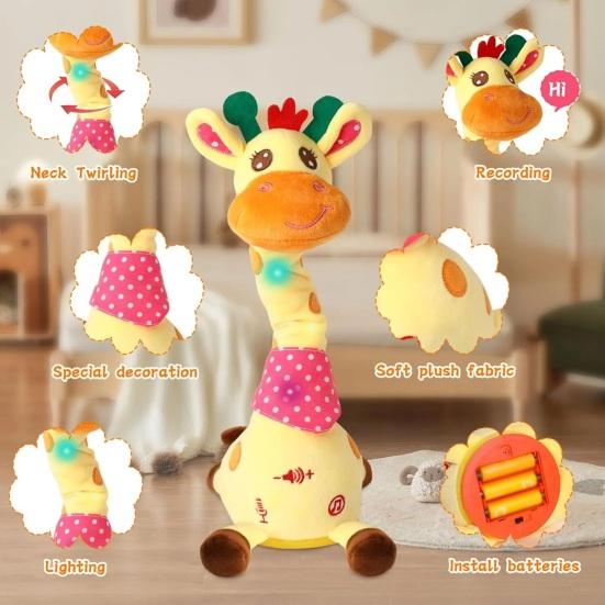 Dancing Giraffe Toy with LED Lights Sings Dances Repeats What You Say Plush Giraffe Toy Baby Electric Talking Stuffed Giraffe Musical Toy
