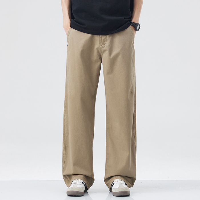 | American retro trendy brand pure cotton casual pants men's solid color simple and versatile loose drape straight pants