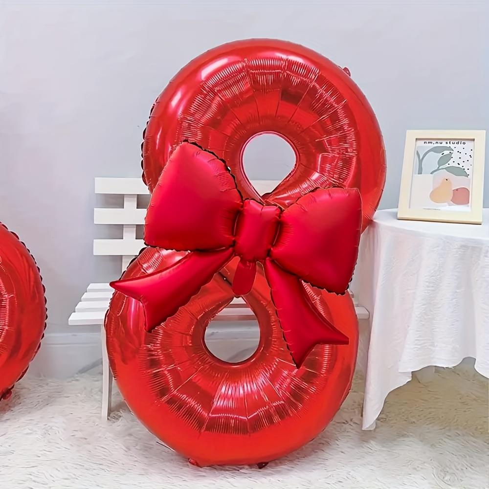 2pcs Large 32inch Red Number Digital 0-9 Balloon With Red Bowknot Foil Balloons for Birthday Party and Anniversary Decoration