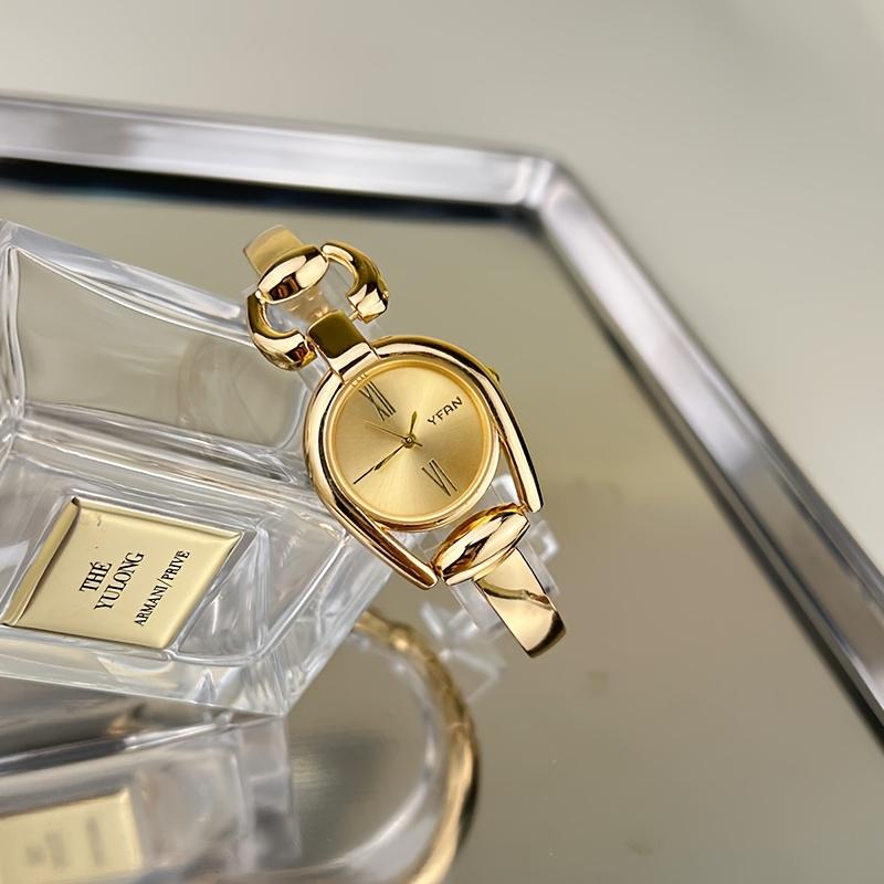 1 Stück Elegante Luxus-Damen-Quarzuhr in Goldton - Retro-Mode Analog-Armband mit Legierungsband und Schließe, Modeaccessoire