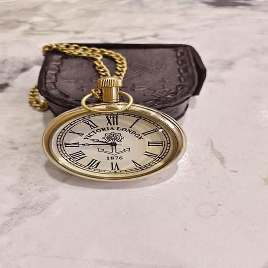Victorian Pocket Watch Necklace, Brass Pocket Watch Pendant, Vintage Style Timepiece, Steampunk Jewelry, Nautical Anchor Watch