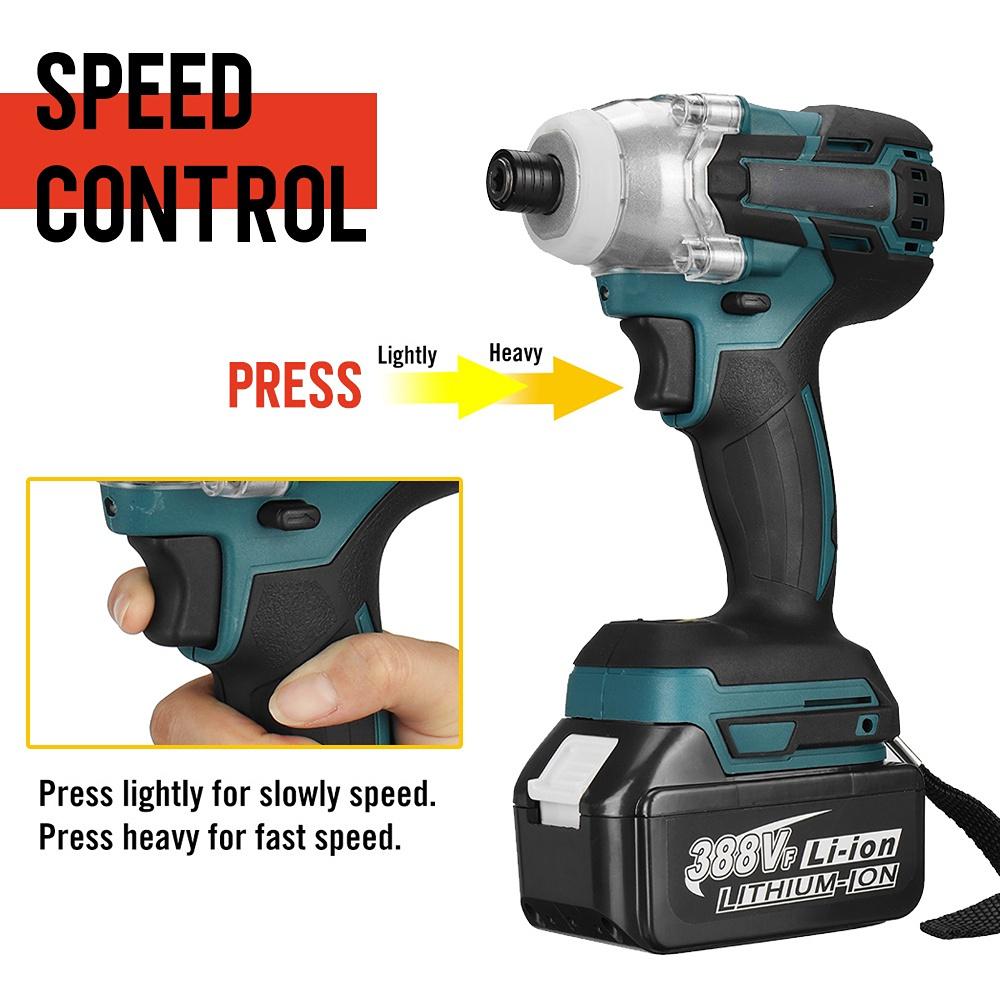 388vf 800N.M Fırçasız Akülü Elektrikli Darbeli Sürücü 1/4 "" Tornavida Sürücü Anahtarı Elektrikli El Aletleri 2 Pil ile