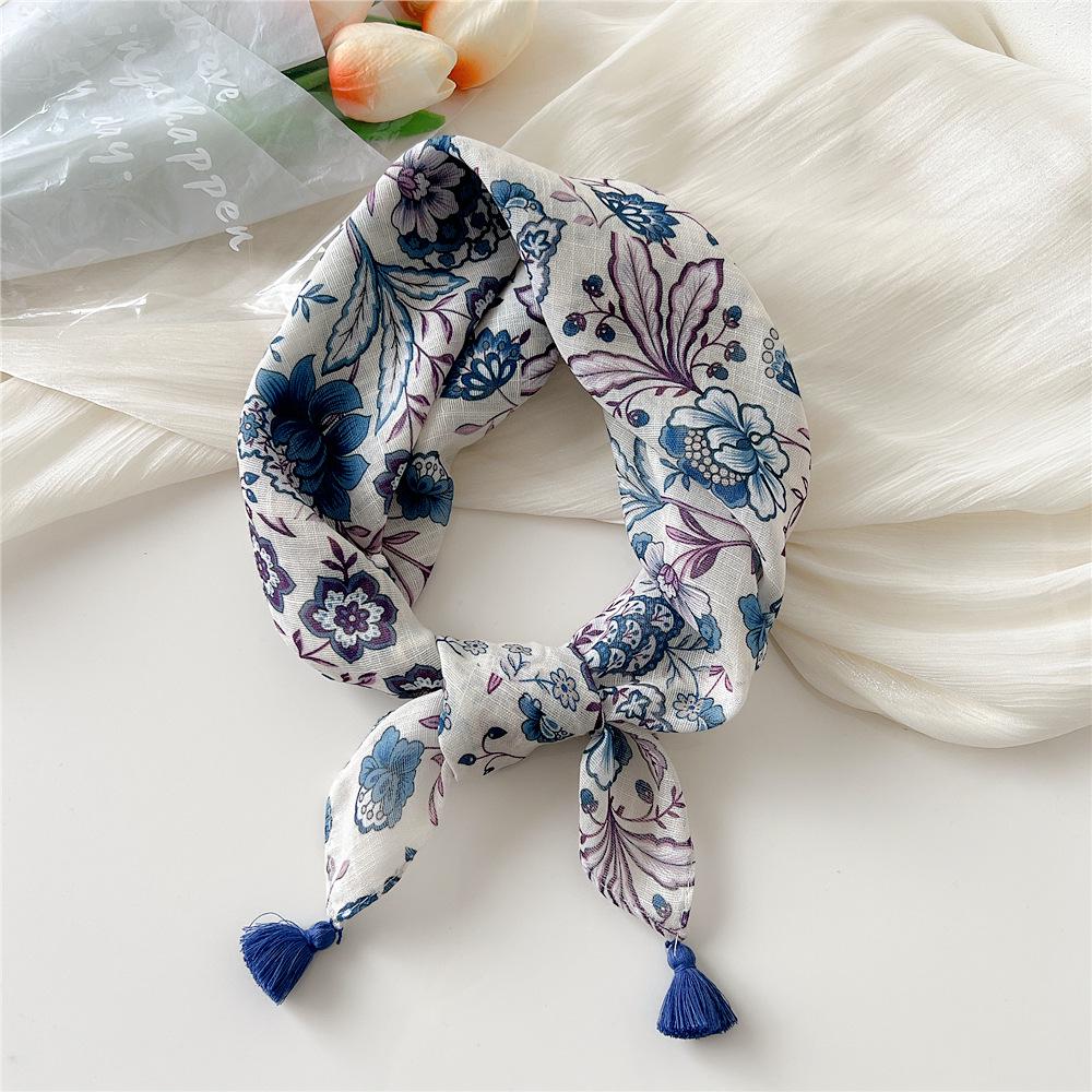 60 Tassel Cotton Linen Small Silk Scarf - Spring/Autumn Versatile Headscarf for Women, Fashionable Neck Protection and Decoration