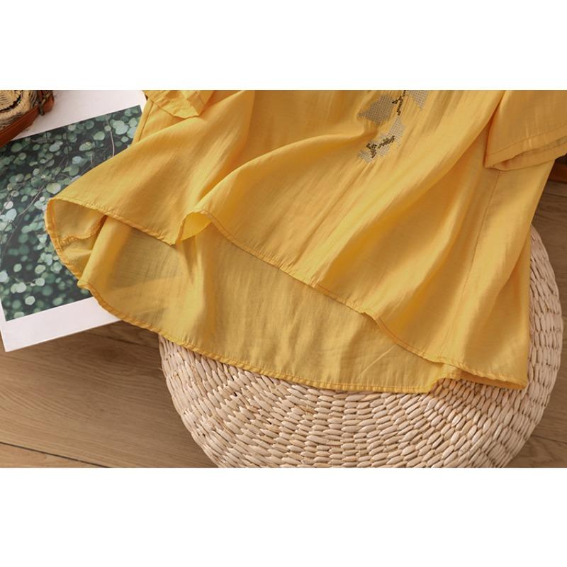 DIMANAF 2025 New Summer Plus Size T-Shirt Women O-Neck Short Sleeve Vintage Linen Loose Tops Tees Maxi