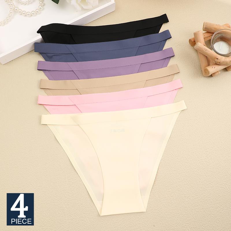 4Pcs/Set Sexy Women Ice Silk Low-waist Panties Female Traceless Briefs Ladies Comfortable Lingerie G-String Underpants