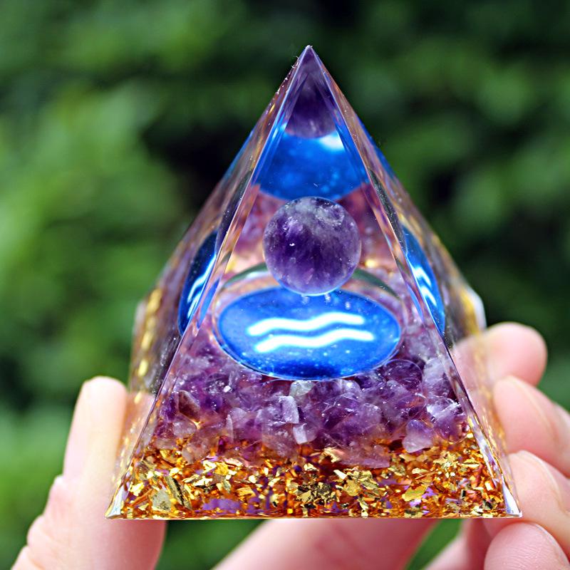 Resin Pyramid Crystal Ornaments: Twelve Constellations Crushed Stone Desktop Decor 5 cm