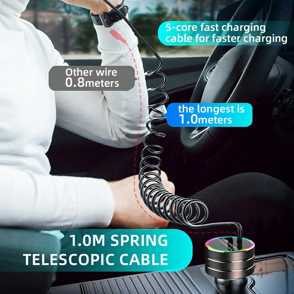 K13S 7-Color Ambient Lamp PD Fast Charging Car Charger with 1m Type-C Elastic Spring Wire