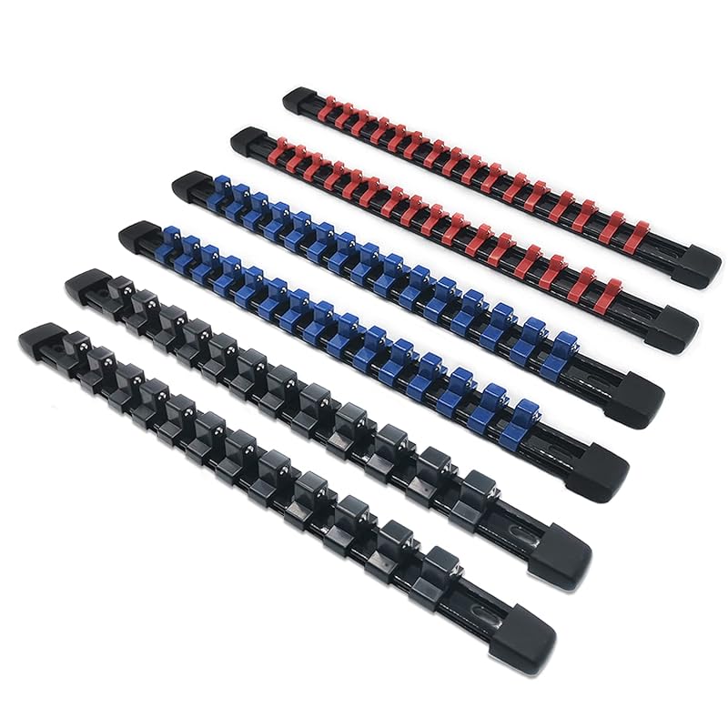 

ACEBON Socket organizer, 6-piece socket holder kit, 6.35mm (1/4 ), 9.5mm (3/8 ), 12.7mm (1/2 ) drive angle, portable socket clip rail holder, holds 86