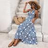 2026 Women's Summer Beach Halter Print Long Dress - Backless, Sleeveless, and Perfect for Vacation.