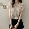 Hollow Crochet Woman Cardigan Short Sleeved Lace Thin Knitted Shawl Outerwear Summer Fashion Women's Slimming Top