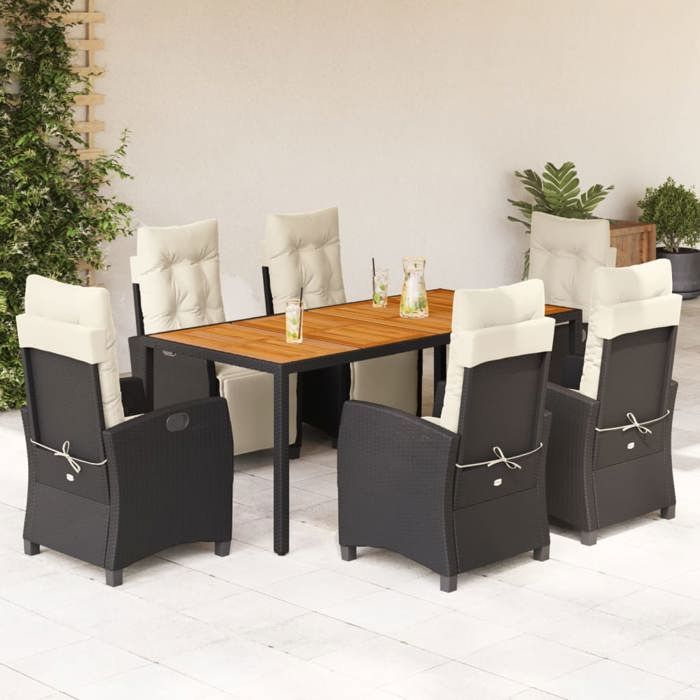 VidaXL 7-Piece Garden Dining Set with Cushions, Table and Chairs with Adjustable Backrest, Outdoor Furniture, 3212904