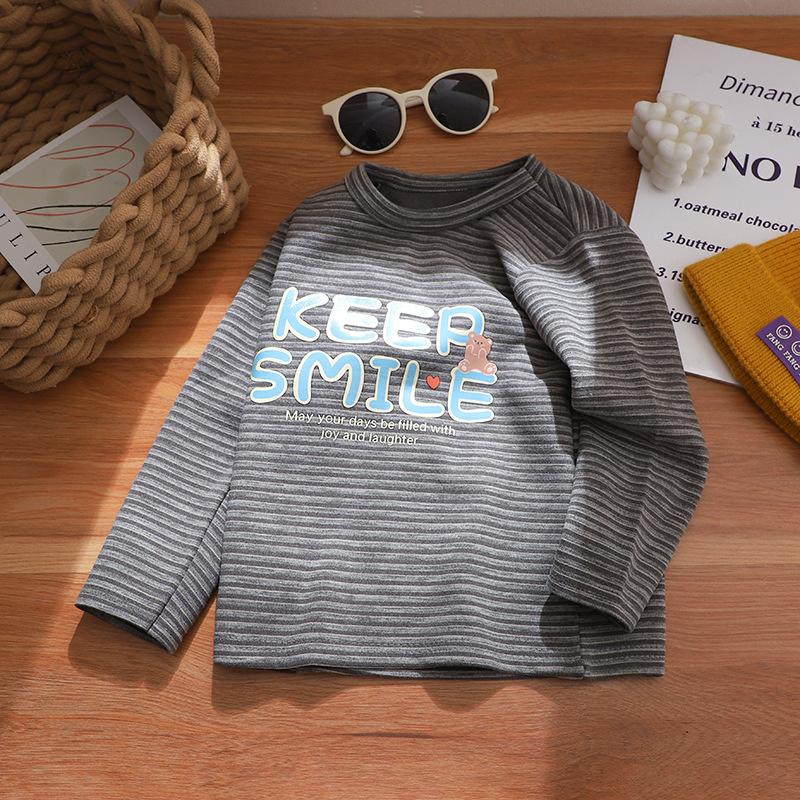 

Детская базовая футболка, теплая с длинным рукавом, бархатный одинарный топ для детей среднего и младшего возраста, пуловер в стиле весна-осень-зима, носится сверху 120cm серый