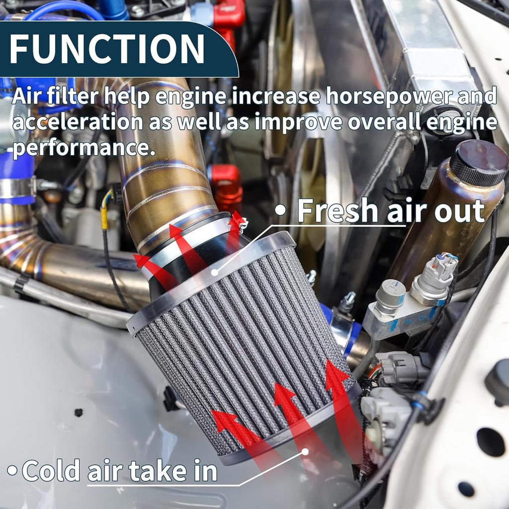 Engine Air Filter 76mm High Flow Cylinder Clamp-On Cold Air Intake Filter Closed-Top Cool Air Filter Cleaner 1 Clamp Black for Car