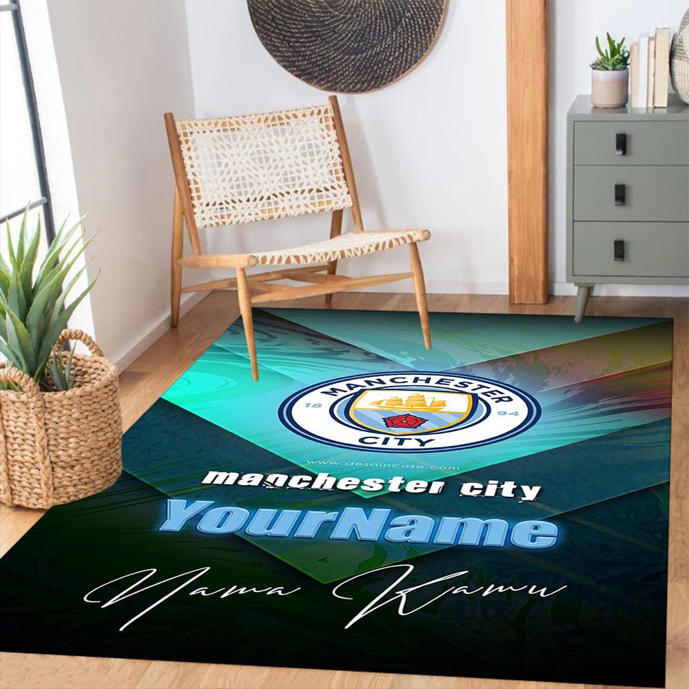 Manchester City Customize Your Name Area Rug Perfect for Balcony Entryway Foyer Living Rooms Anti-slip Rug Decorate Offices Wedding Party Gift