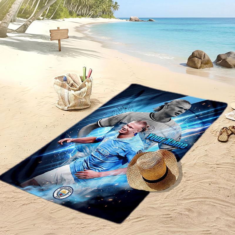 Erling Haaland Personalized Printed Beach Towel Soccer Logo Support Custom Name Text Absorbent Towel For Sport Travel Special Gift