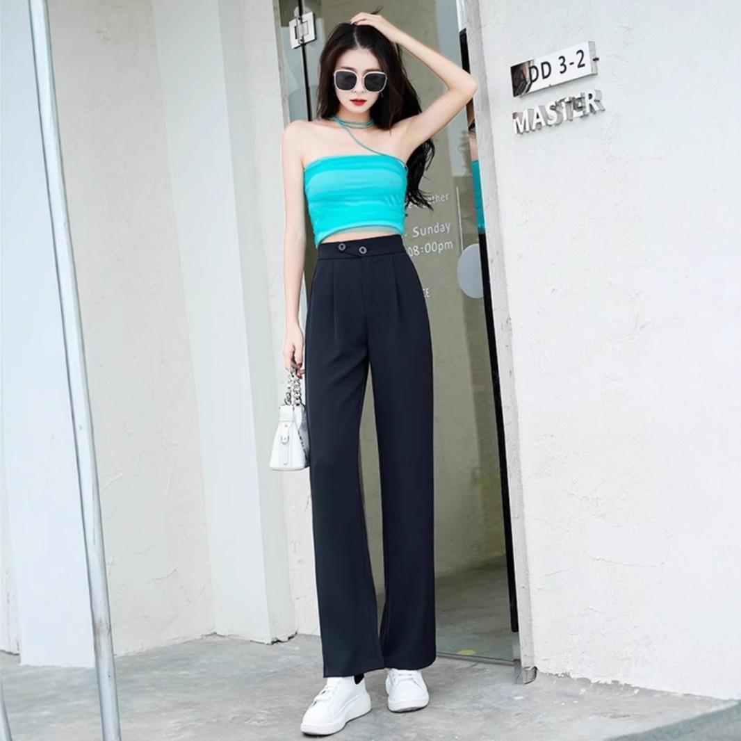 

Petite Ice Silk Wide-Leg High-Waist Summer Suit Pants - XS M (96-105 catties)