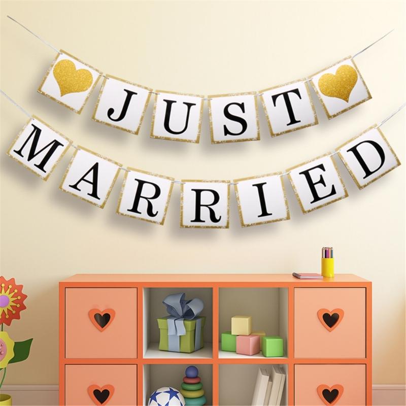 Multi Design Wedding Bunting Banners Bridal Shower Decorations With Glitter Accents For Photo Booth Or Party Backdrop