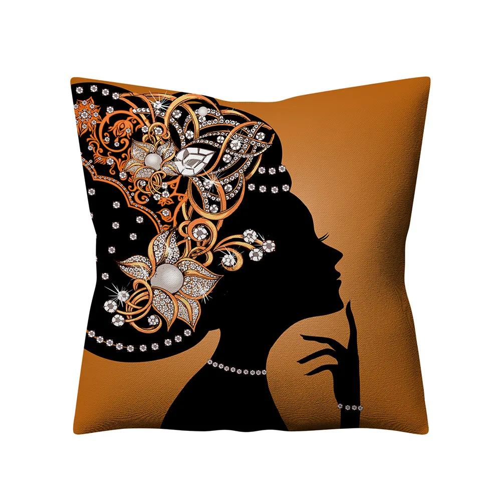 Retro Ethnic Style African Women Cotton Linen Decorative Pillowcase Home Sofa Square Pillowcase Almofadas Decorativas 45X45Cm
