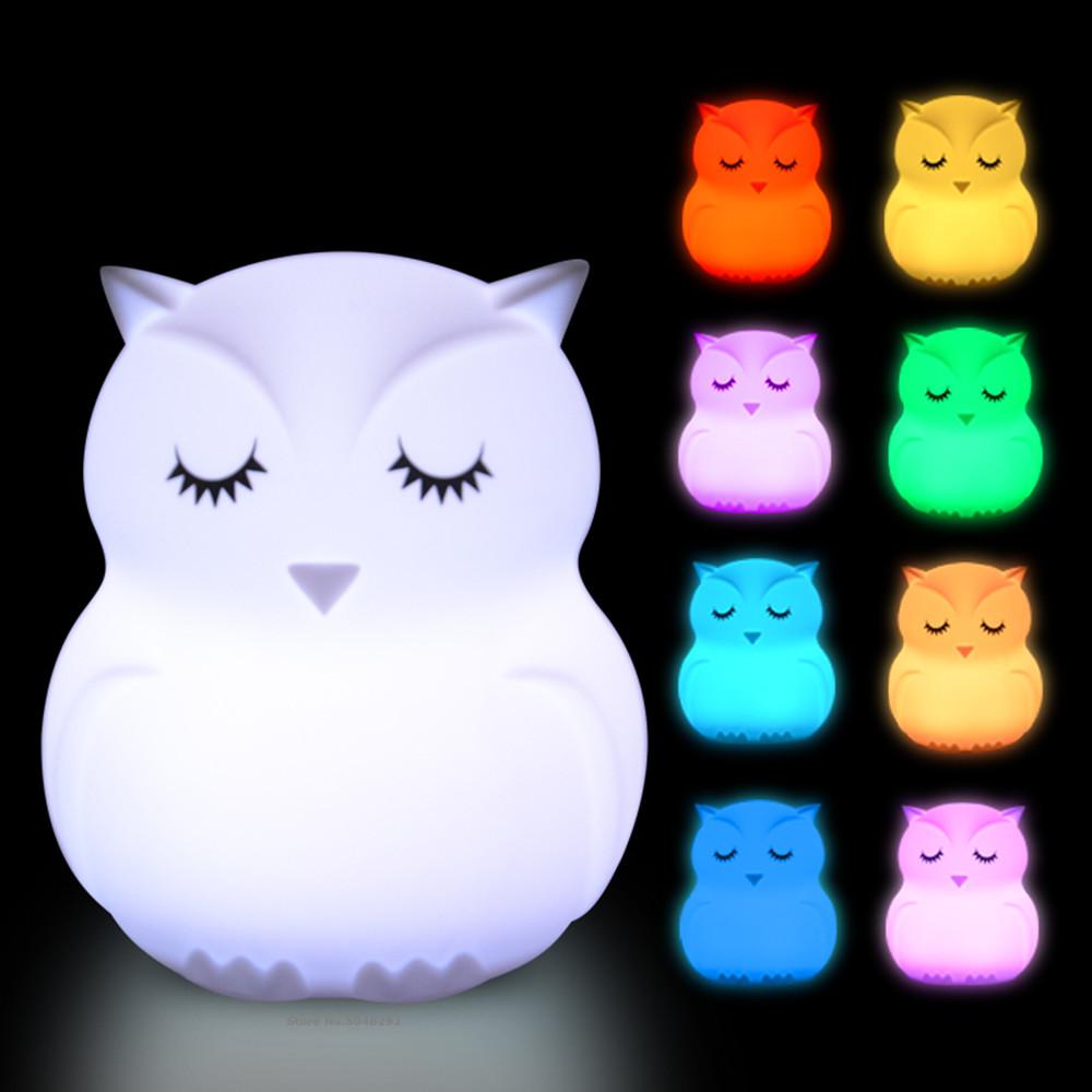 Eule LED-Nachtlicht, Touch-Sensor, Fernbedienung, 9 Farben, dimmbar, Timer, wiederaufladbar, Silikon-Nachtlampe für Kinder, Baby, Geschenk