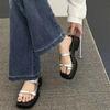 French Buckle with Toe Slippers One-word with Cover Retro Outer Wear Summer New Chic Muffin Thick Bottom Finger Sandals Tide