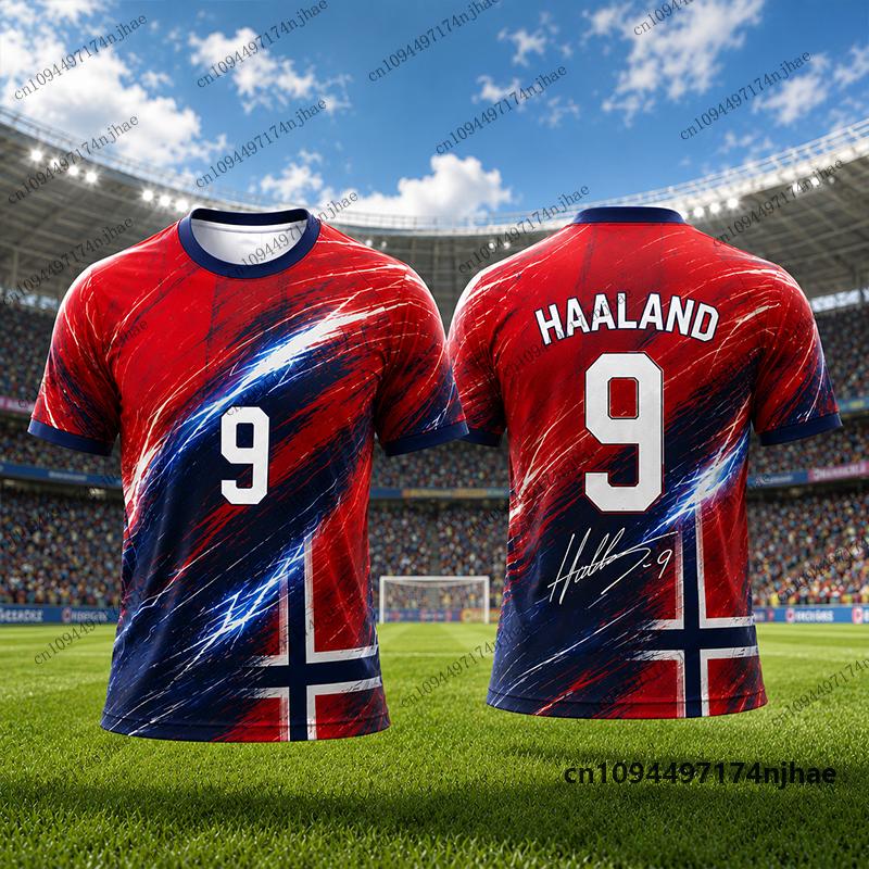 2 Piece Outfit Children Tracksuit Norway Fans Haaland #9 Print T-Shirt+Shorts Set Football Jersey Suit Sports Kids/Adult Clothes