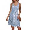 Women's Summer V-neck Casual Beach Vacation Style Retro Floral Print Sleeveless Patchwork Dress
