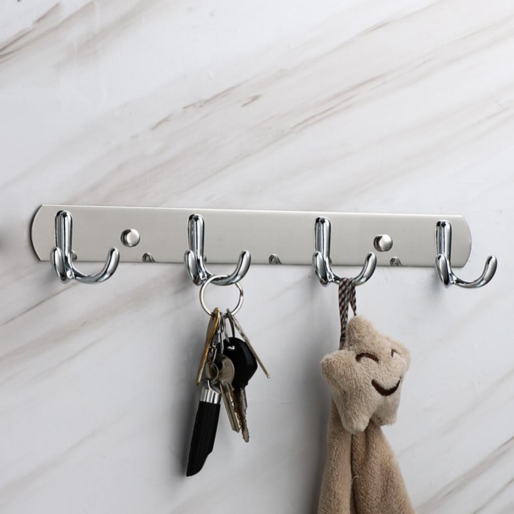 Wall Mounted Hanger Stainless Steel Double Hook Organizer 4 Duals Hooks For Coats Bags Kitchen Bathroom Bedroom