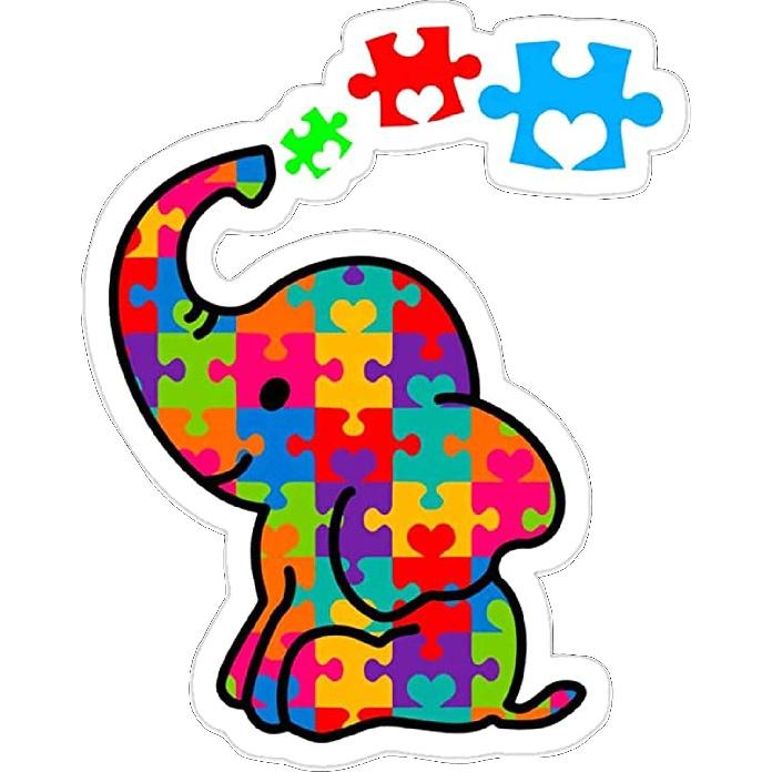 2PCS Autism Awareness Elephant 5 Inch Vinyl Sticker – Cute Autism Decal for Laptop, Window, Car, Shop, Door – Waterproof PVC Autism Stickers