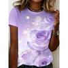 Ladies Summer Flowers Printed Large Loose Casual T-shirt Fashionable Comfortable Soft Breathable Minimalist Daily Short Sleeved T-shirt