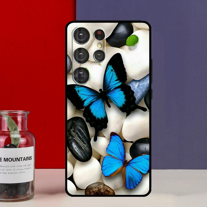 Luxury Blue Butterfly Butterflies Funda Case For Samsung Galaxy S25 Ultra S9 S10 S20 S21 FE S22 S23 Plus S24 Ultra Phone Cover