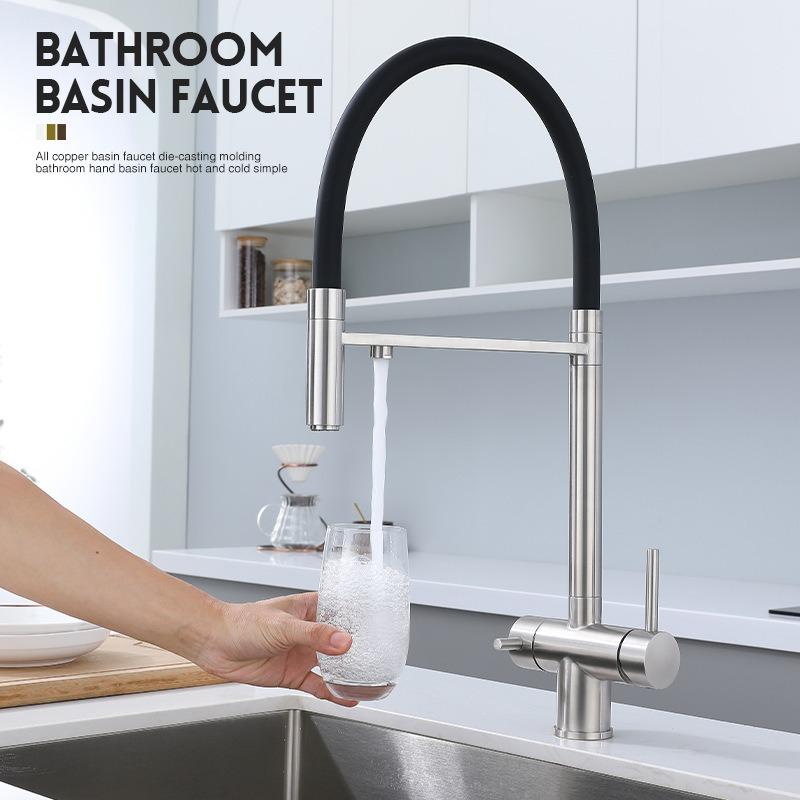 

Gray Filtered Kitchen Faucet Dual Spout Hot Cold Mixer Purification Water Crane Filter Water Faucet Deck Mount
