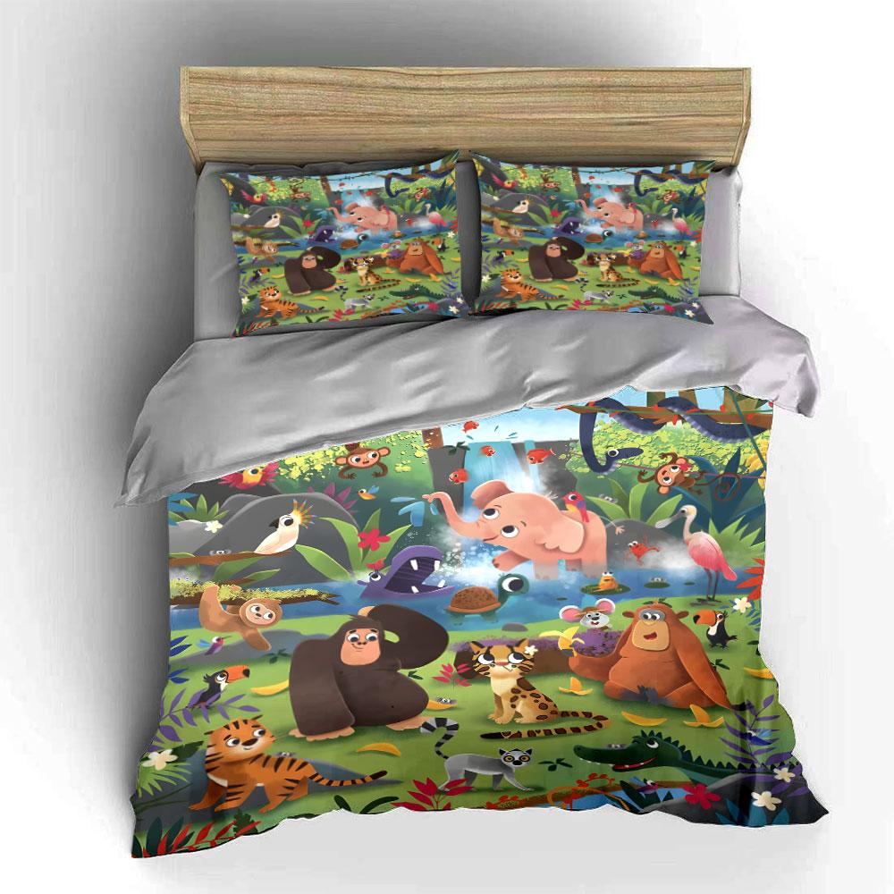 Animals Joyful Gathering In the Forest Bedding Set for Kids Luxury Gift 3pcs Digital Print Comforter Set Soft Comfortable