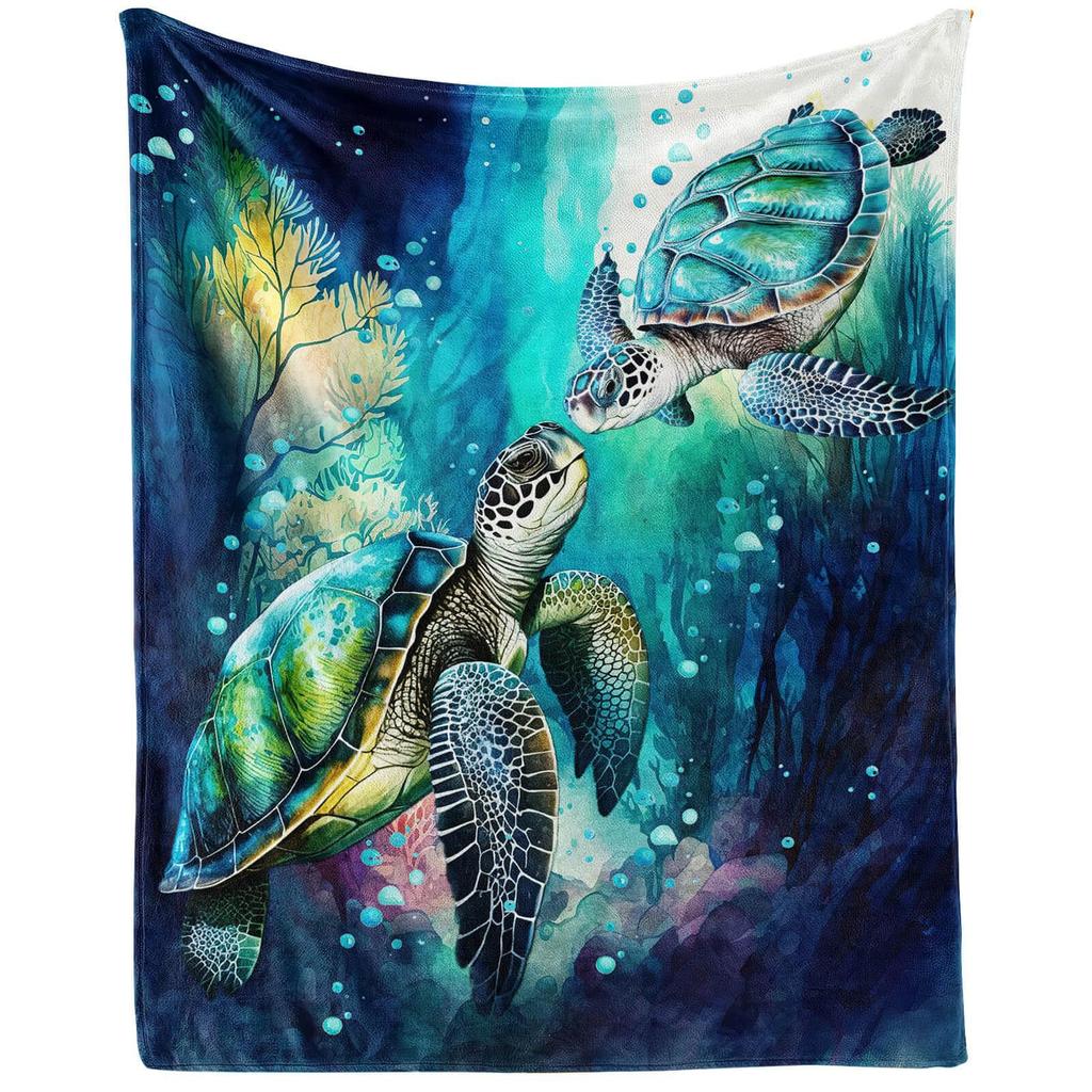 Turtle Series digital-printed polyester Bedroom velvet flannel cover blanket Fleece soft sofa cover blankets for beds