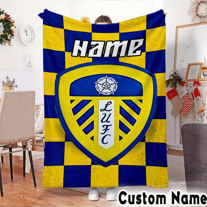 Custom Name Leeds Football Crest Throws Blanket Flannel Blankets for Couch Bed Gifts for Men Women Picnic blanket Christmas fan gifts
