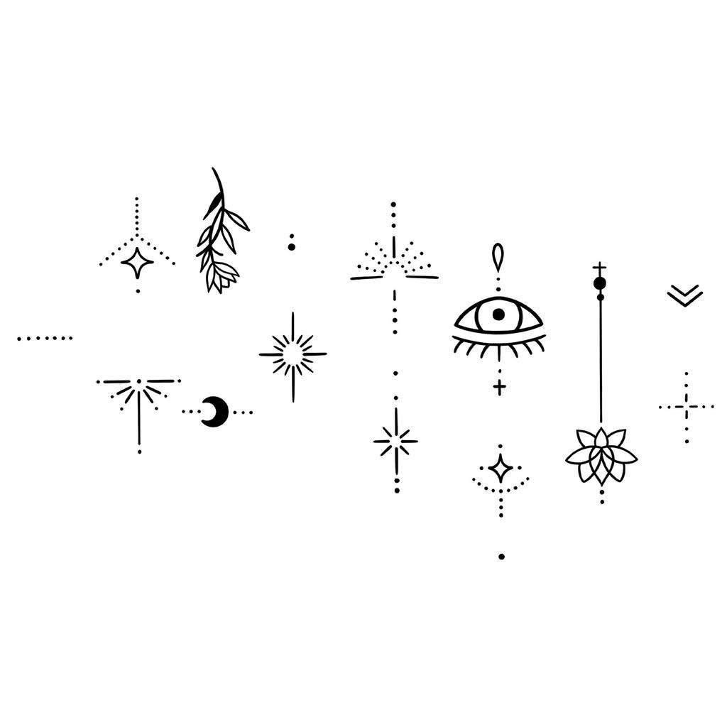 Sticker Tatuaggio Adesivo Lunga Striscia Totem Linea Dita Multi-Immagine Fiore Semplice Liscio Sole Luna Stella Schiena Vita Colonna Vertebrale
