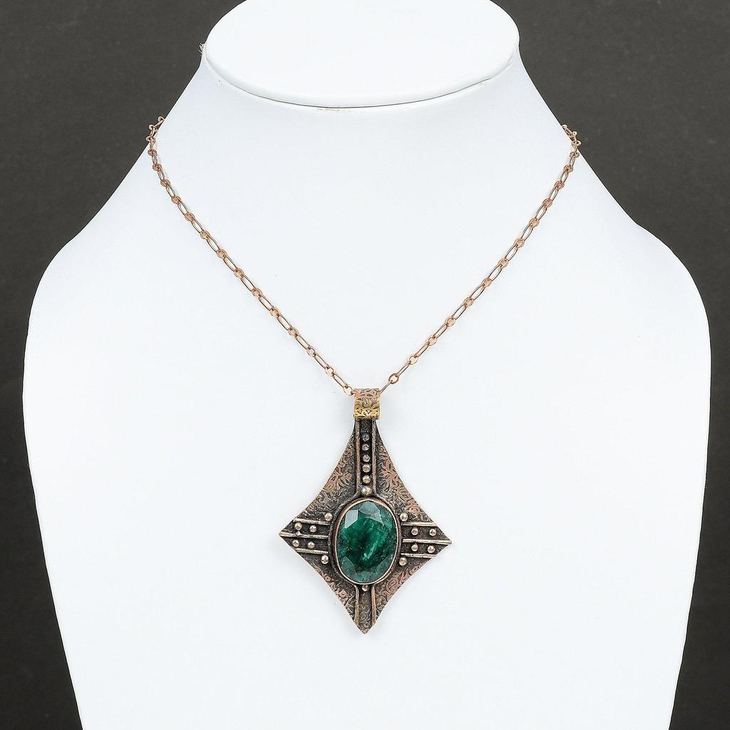 Faceted Zambian Emerald Pendant Copper Pendant Very Pretty Gemstone Pendant Copper Jewelry For Gift Handmade Pendant Zambian Emerald Jewelry