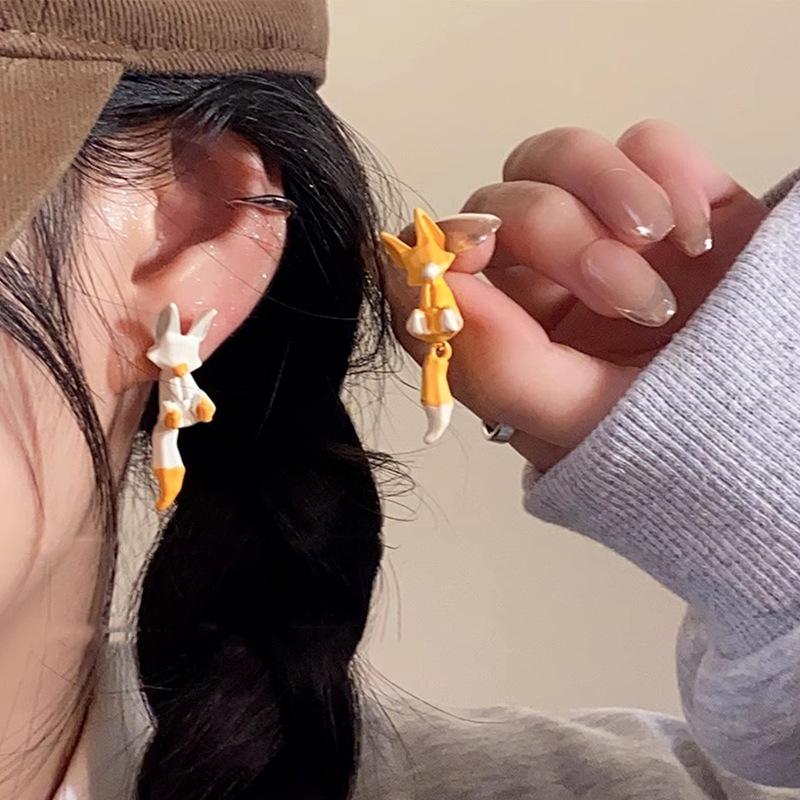 Blue Zircon Eight-Pointed Star Pendant Earrings For Women Silver Color Star Tassel Ear Buckle Y2K Jewelry Gift
