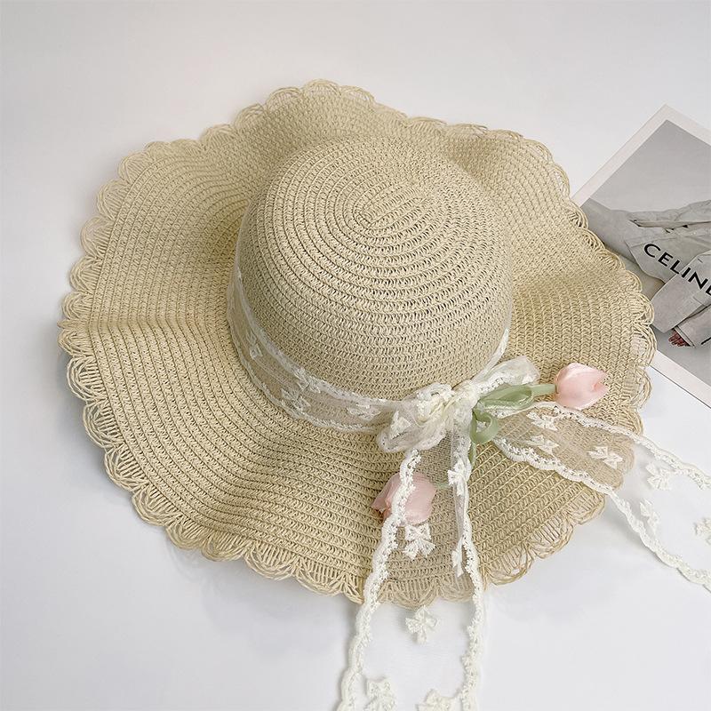 

Lace Straw Sun Hat Women s Summer Big Brim UV Protection Pot Hat Seaside Vacation Beach Hat