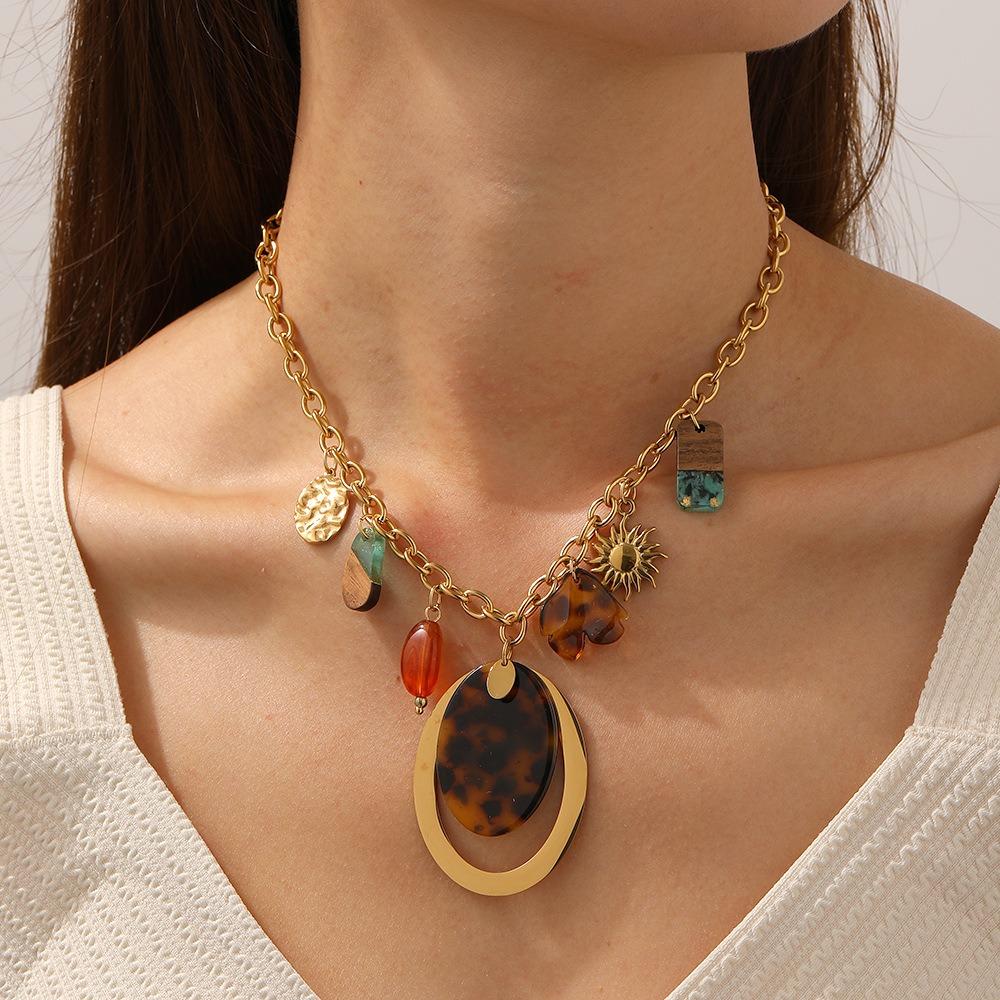 Gold Tone Multi Pendant Necklace Multi Charms Boho Jewelry Statement Chain Necklace  Daily Wear