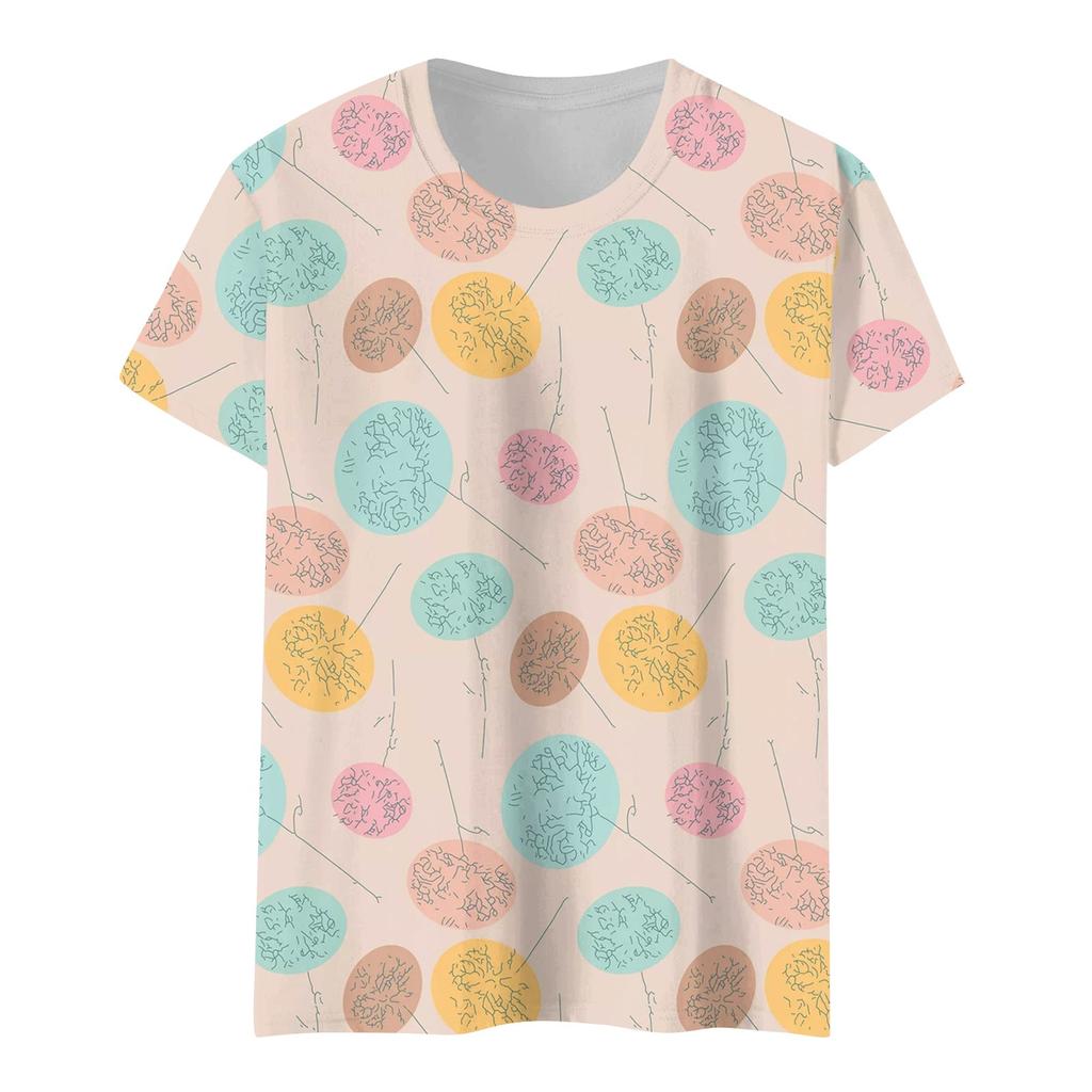 Women's Summer Flower Print Round Neck Short Sleeve T-shirt Top