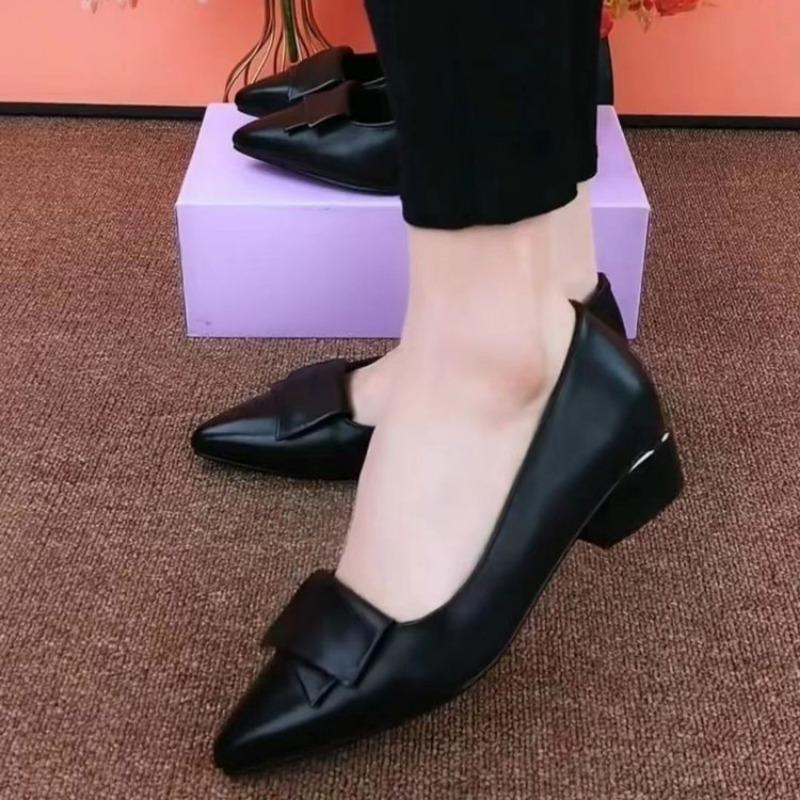 New Single-shoe Flat Shallow Thick-heeled Pointed Women's Shoes with Soft Soles and Versatile Designs