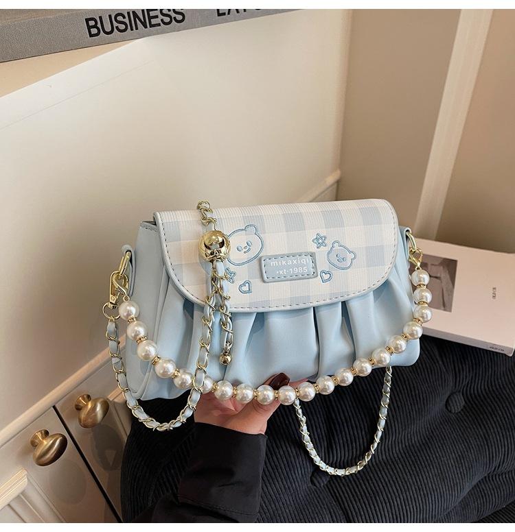 

Niche bag women s new summer fashion versatile chain shoulder messenger bag pleated bag синий