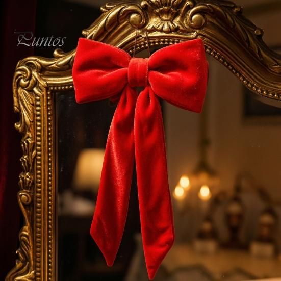 Christmas Garland Hanging Ornaments Velvet Bow Decoration, Soft Plush Xmas Tree Nordic Style Holiday Ornament for DIY Wall, Mirror, Wreath,