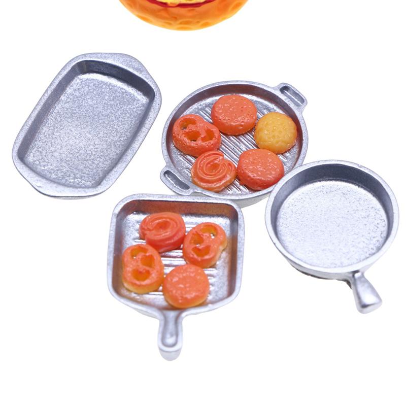 1Set 1:12 Dollhouse Miniature Baking Tray Pan Steak Skillet Kitchenware Model Kitchen Decor Toy Doll House Accessories