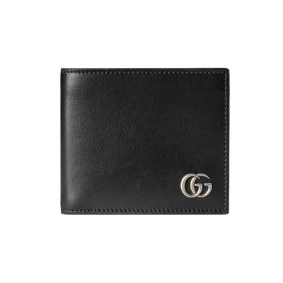 GG Marmont Portafoglio Pieghevole Doppio Logo Argento Pelle Portafoglio Uomo Nero 4287260YK0N1000