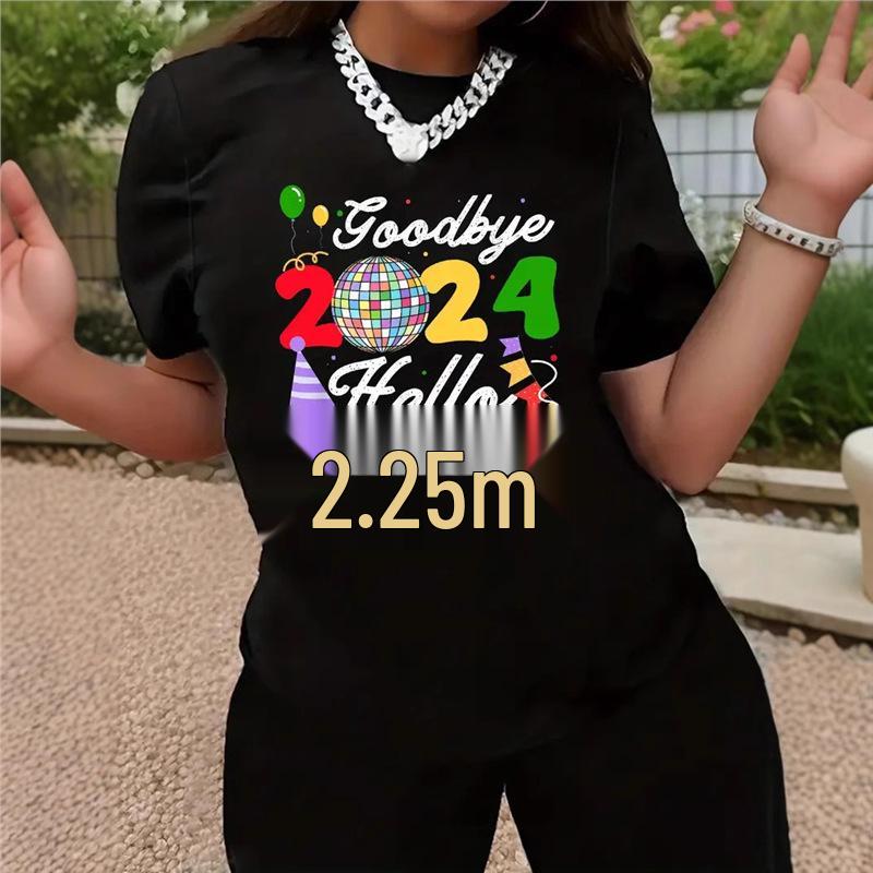 

2025 New Year Short Sleeve Plus Size T-shirt with European & American Letter Print XL