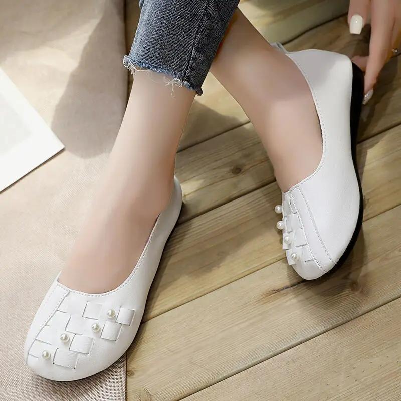 Fashion Pearl Flats Flat Shoes for Women Woman Footwear Moccasins Round Toe Black High Quality Shoe Stylish Korean Style Quick Delivery